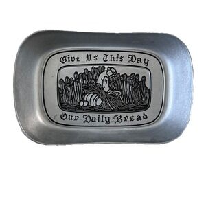 VTG Wilton Armetale Pewter Bread Tray GIVE US THIS DAY OUR DAILY BREAD Large NWT